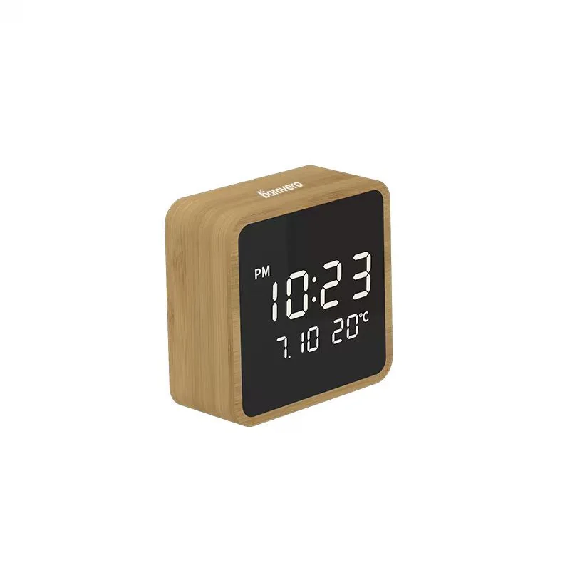Bamboo digital clock front display detail